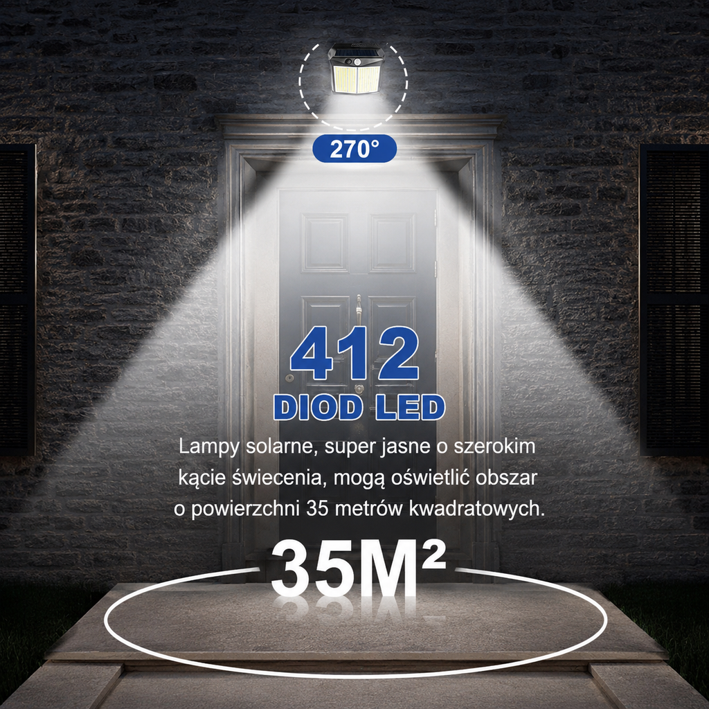 Solar LED wall light 412LED with motion sensor IP65