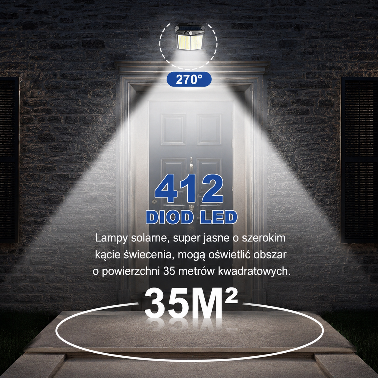 Solar LED wall light 412LED with motion sensor IP65