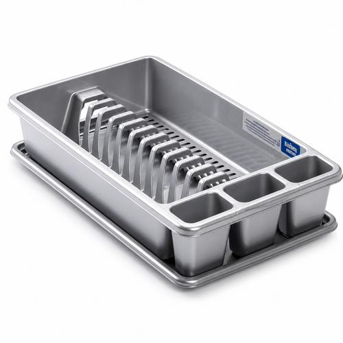 Aluminum dish drainer with drip tray and cutlery holder