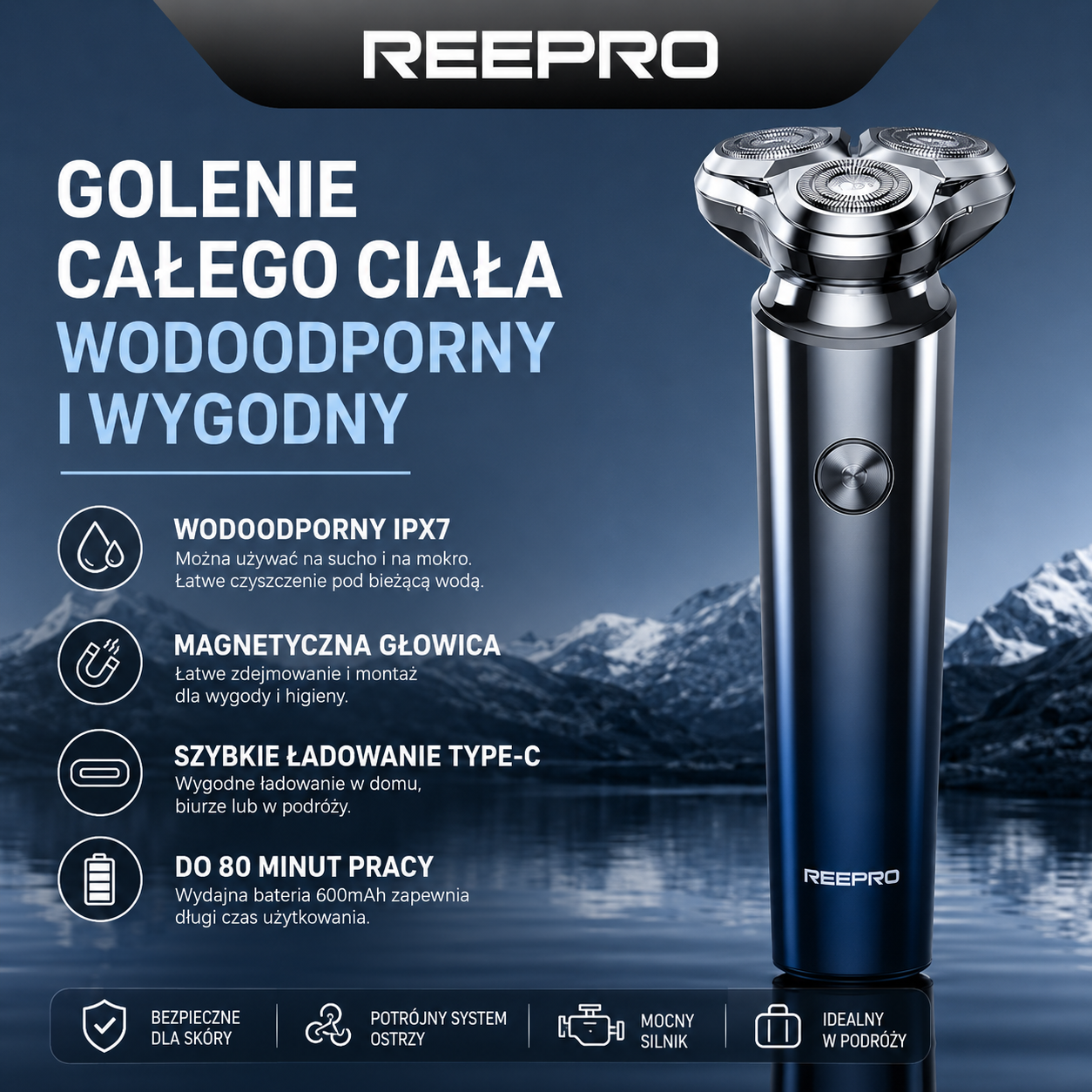 Elektryczna Maszynka do Golenia dla Mężczyzn 8500 RPM Wodoodporna IPX7