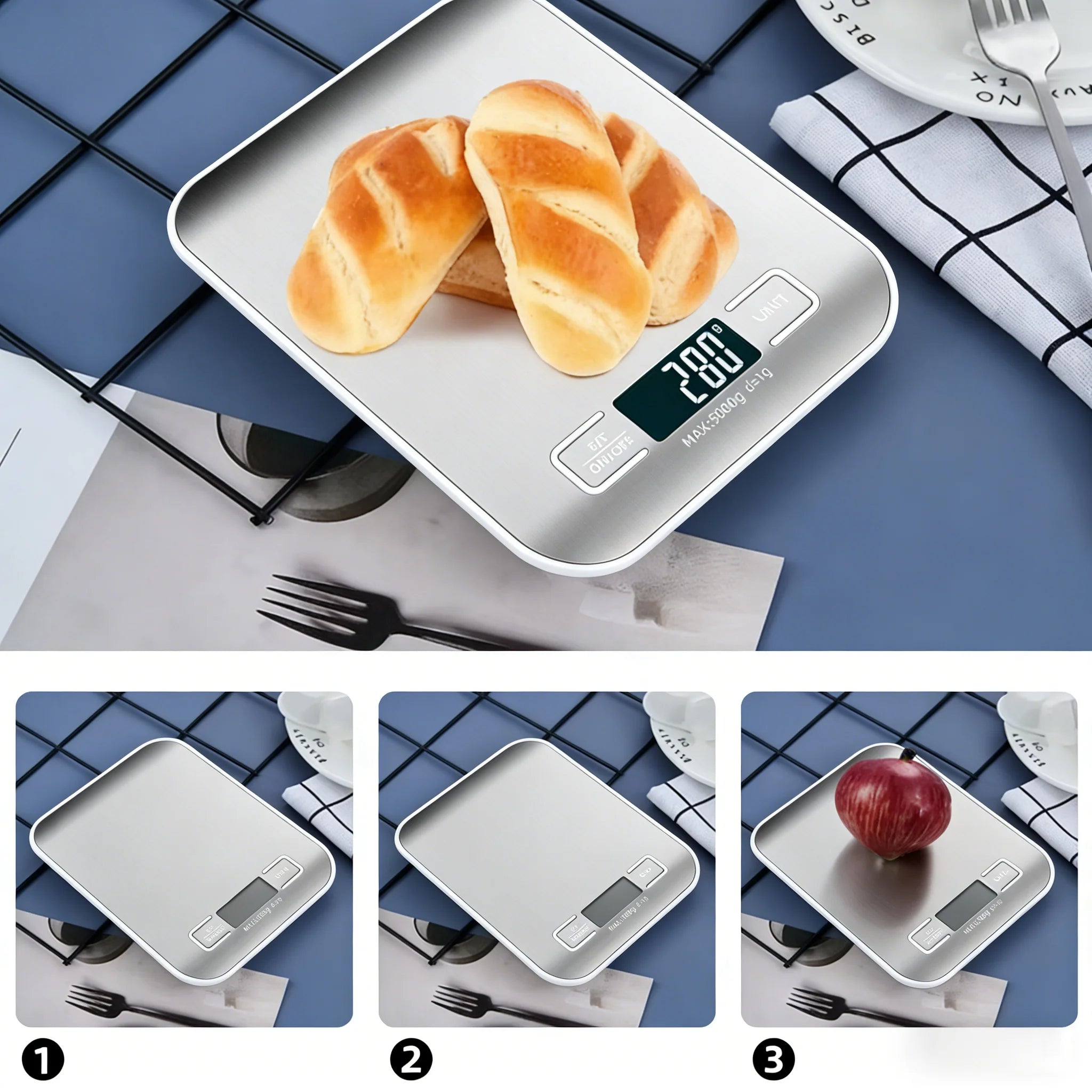 Digital Stainless Steel Kitchen Scale with LED Display and High Precision